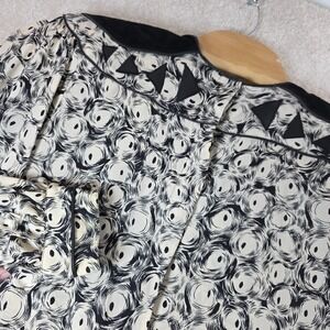 Bellino Paris Mode Blouse Top Womens 14 White Black Abstract Long Sleeve Vintage
